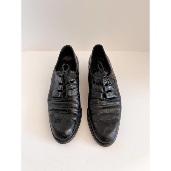 COLE HAAN Women's Black Vtg Croc Embossed Leather Pointed Toe Oxford sz 7.5AA - Picture 2 of 7
